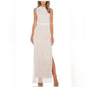 Again for Revolve Women's Size Medium Ivory Cream Isabel Nude Lace Evening Dress